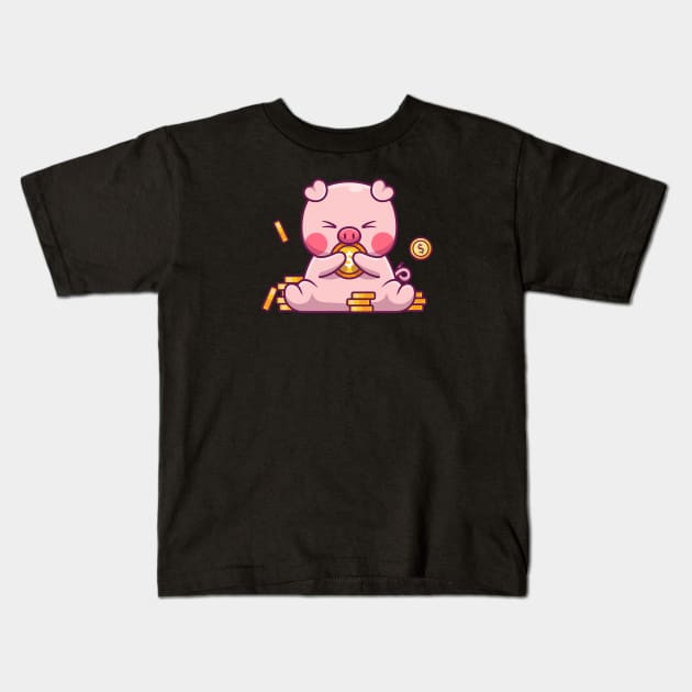 Cute pig with gold  coin Kids T-Shirt by Catalyst Labs